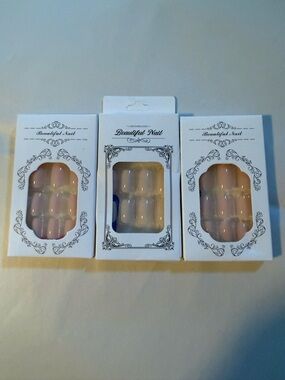 NIP Beautiful Nail 3 Sets of False Nails, Light Pinks,Med Length,Square Tips,DIY